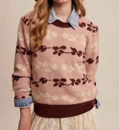 Listicle Floral Jacquard Knit Pullover In Mute Rose In Pink