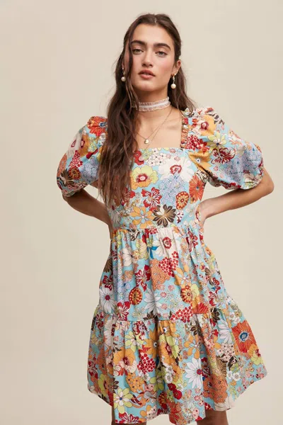 Listicle Floral Print Mini Dress In Aqua In Animal Print