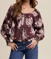 Listicle Floral Puff Sleeve Blouse In Red Bean In Multi