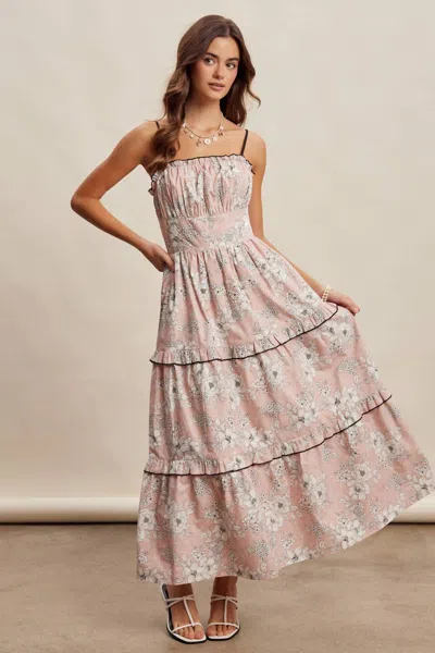 Listicle Floral Ruffle Tiered Maxi Dress In Pink In Multi
