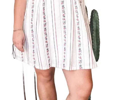 Listicle Floral Stripe Puff Sleeve Dress In Off White