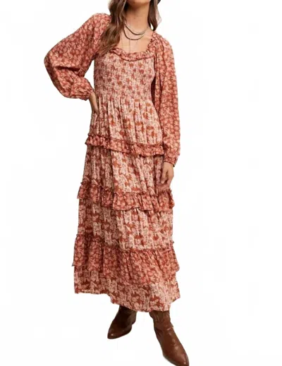 Listicle Floral Tiered Maxi Dress In Rust In Multi