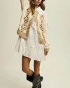 Listicle Flower Detail Tufted Dot Hand Crochet Cardigan In Taupe In Grey
