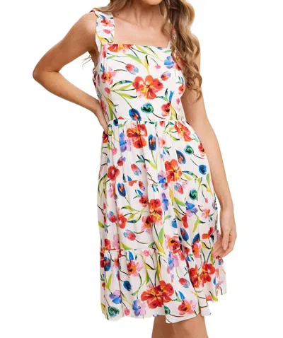 Listicle Flower Print Square Neck Dress In Ivory In Multi