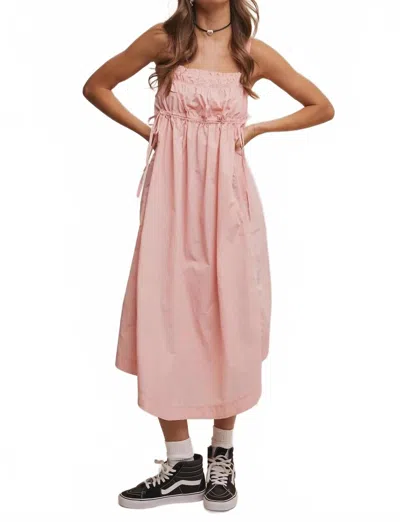 Listicle Gathered Drawstring Midi Dress In Pink In Animal Print