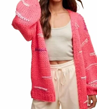 Listicle Hand Crochet Knit Stripe Design Open Cardigan In Hot Pink