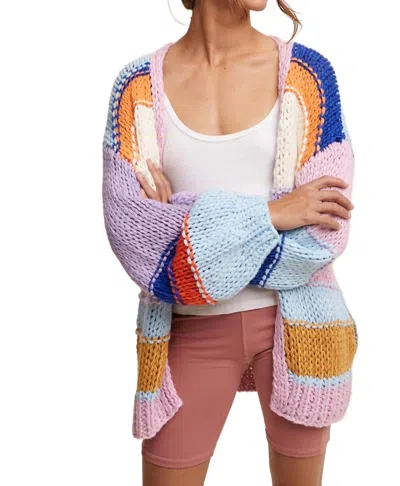 Listicle Hand Knit Multi Striped Cardigan In Lavender Multi In Purple