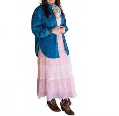 Listicle Heart Pocket Oversized Shirt In Light Denim In Blue