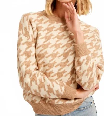 Listicle Houndstooth Plaid Pullover Knit Sweater In Taupe Blush In Brown