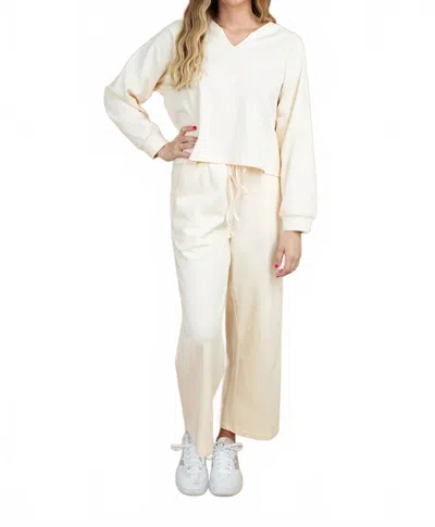 Listicle Jena V-neck Sweater And Wide-leg Pants Set In Cream In Neutral