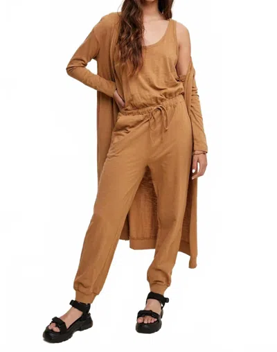 Listicle Jumpsuit And Long Cardigan Set In Carmel In Multi