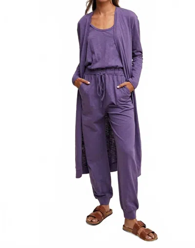 Listicle Jumpsuit And Long Cardigan Set In Purple