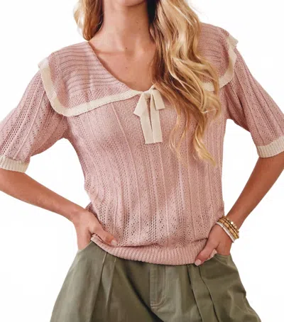 Listicle Knit Sailor Collar Ribbon Top In Rose Latte In Pink