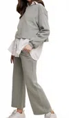 Listicle Knit Wide-leg Lounge Set In Sage Green In Gray