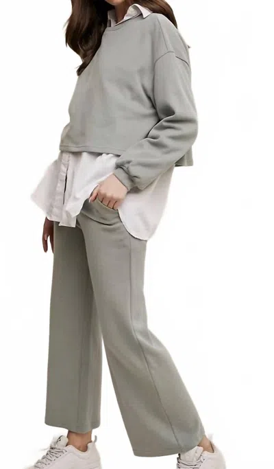 Listicle Knit Wide-leg Lounge Set In Sage Green In Gray