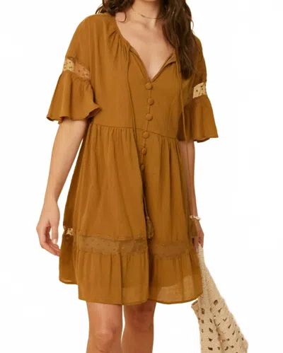 Listicle Lace Detail Tiered Mini Dress In Moss In Brown