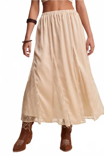 Listicle Lace Inset Midi Skirt In Cream In White