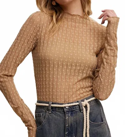 Listicle Lace Long-sleeve Western Layering Top In Tan In Brown