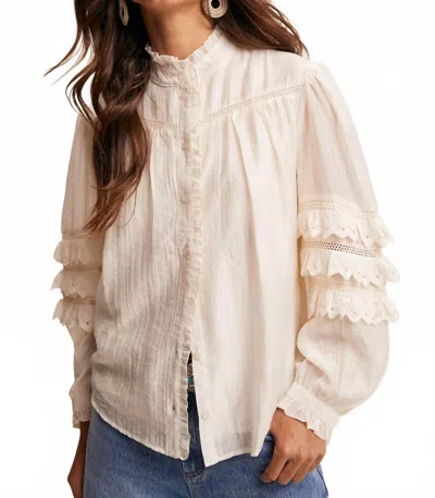 Listicle Lace Ruffle Sleeve Blouse In Cream In White