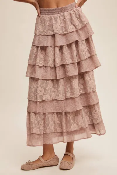 Listicle Lace Tiered Maxi Skirt In Pink