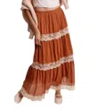 Listicle Lace Tiered Maxi Skirt In Rust In Brown