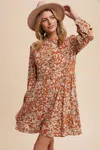 Listicle Leaf Print Button-front Mini Dress In Rust In Multi