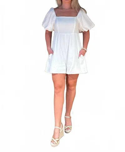 Listicle Lightweight Short Sleeve Romper With Pockets In White In Animal Print