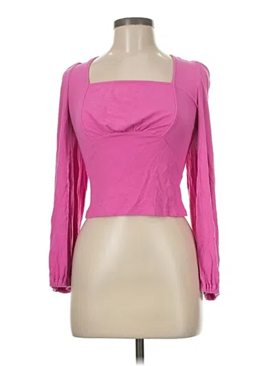 Pre-owned Listicle Long Sleeve Top Pink Square Neckline Tops