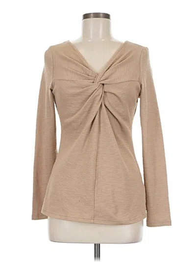Pre-owned Listicle Long Sleeve Top Tan Cowl Neck Tops In Brown