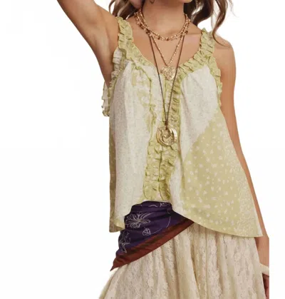 Listicle Meadow Bloom Patchwork Ruffle Tank In Green In Neutral