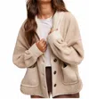 Listicle Mixed Fabric Button Down Jacket In Cream In White