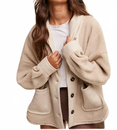Listicle Mixed Fabric Button Down Jacket In Cream In White