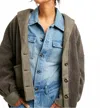 Listicle Mixed Fabric Button Down Jacket In Green In Multi
