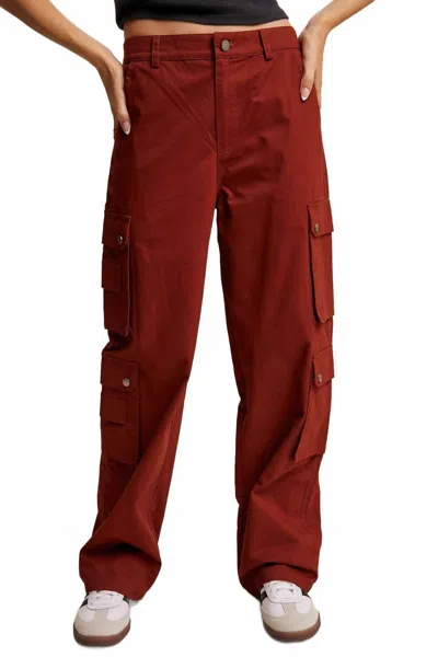 Listicle Multi Pocket Wide Leg Cargo Pant In Red In Brown