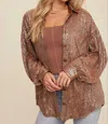 Listicle Oversized Sequin Button Down Shirt In Copper In Multi