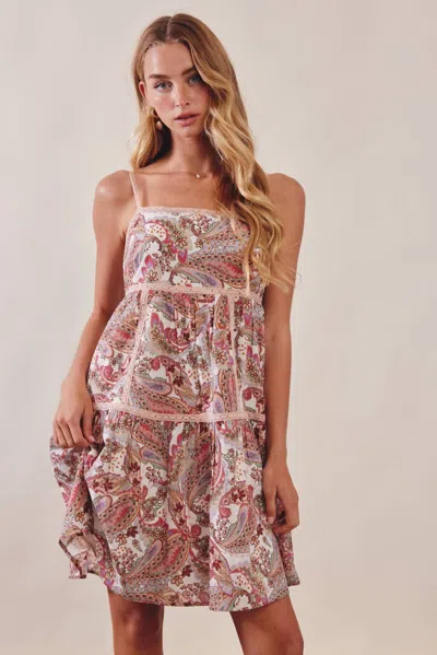 Listicle Paisley Lace Trim Mini Dress In Berry In Pink
