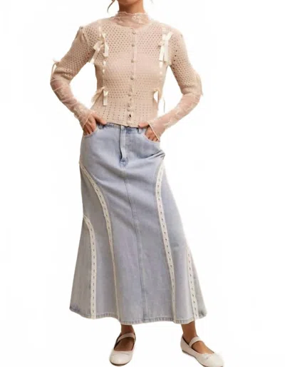 Listicle Pastel Knit Cardigan With Satin Bow Details In Ecru In Neutral