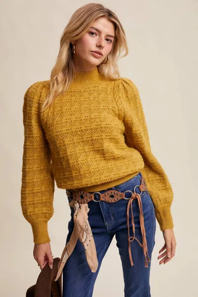 Listicle Pointelle Puff Sleeve Sweater In Lemon Grass In Yellow