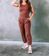 Listicle Racer Tank And Jogger Pant Set In Chestnut