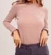 Listicle Ribbed Knit Long Sleeve Ruffle Top - Blush In Beige