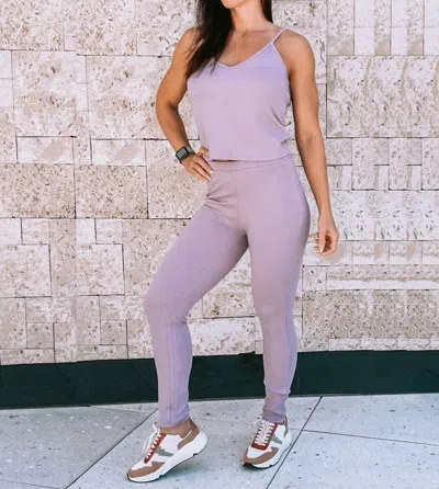 Listicle Ribbed Tank And Pants Set In Mauve In Purple