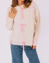 Listicle Ribbon Laced Chunky Sweater In Cream In Neutral