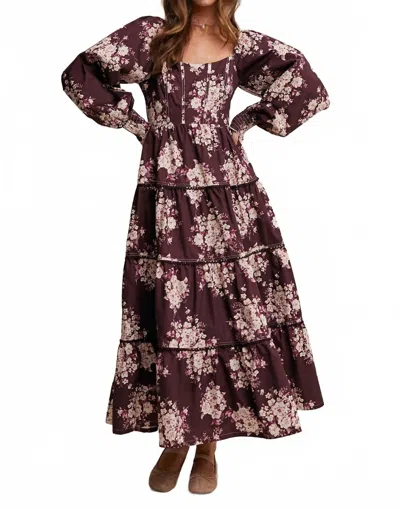Listicle Romantic Floral Tiered Maxi Dress In Red Bean In Multi