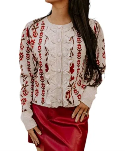 Listicle Rosie Ruffles Cardigan In Wine/brown In Multi