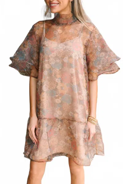 Listicle Ruffle Organza Mini Dress In Light Brown