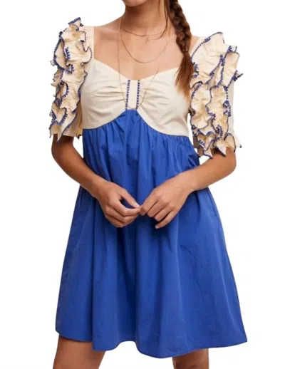 Listicle Ruffle Trim Mini Dress In Royal/cream In Multi