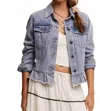 Listicle Ruffled Hem Denim Jacket In Light Denim In Blue