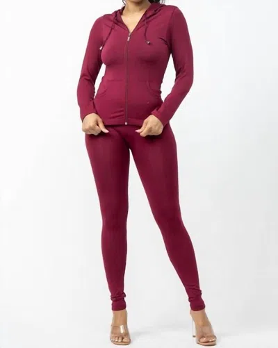 Listicle Seamless Hoodie And Legging Lounge Set In Plum In Burgundy