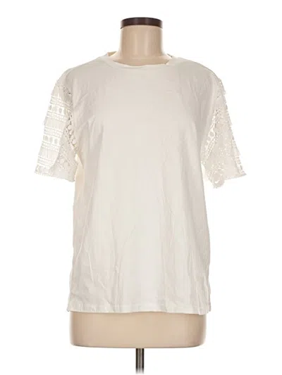 Pre-owned Listicle Short Sleeve Top Ivory Crew Neck Tops In White