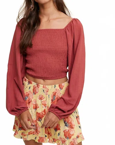 Listicle Smocked Square Neck Top In Deep Rose In Red